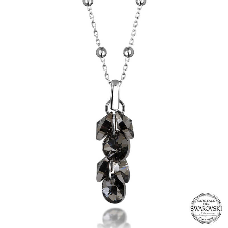 Swarovski Crystal Siyah Taşlı Salkım Gümüş Kadın Kolye
